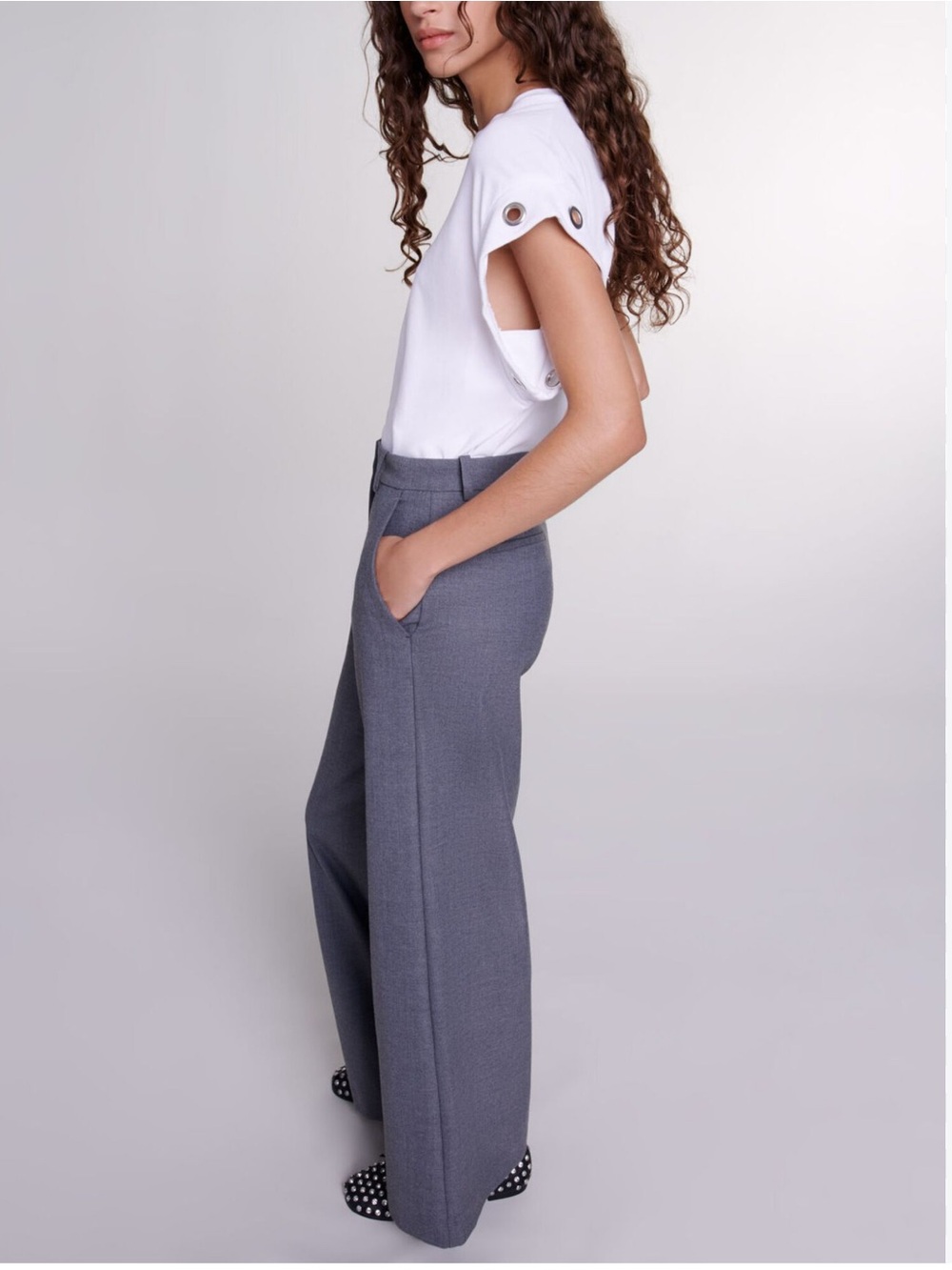 Maje  Wide-Leg Trousers in Grey Size 36 /US Small